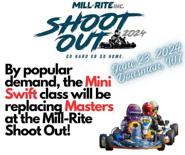 By popular demand, the Mini Swift class will be replacing Masters at the Mill-Rite Shootout!